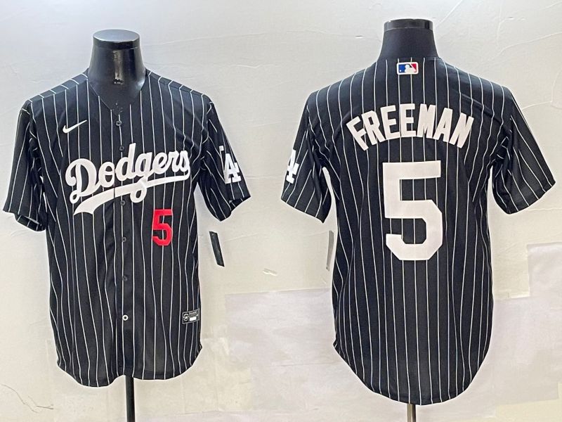 Men Los Angeles Dodgers 5 Freeman Black Stripe Jointly Name 2025 Nike MLB Jersey style 10